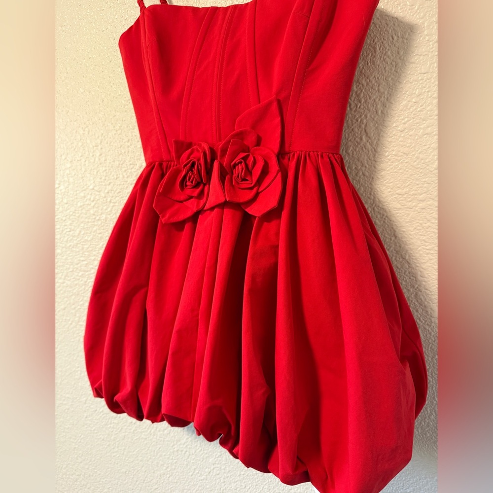 NWOT AKNVAS Anais Red Bubble Mini Dress Floral Birthday Party Holiday Dress 2 - Picture 4 of 7